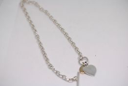 Silver necklace with t-bar & heart shaped pendant