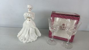 Royal Doulton ˜A Winter's Morn Figurine and Royal Albert Crystal Wine Glasses