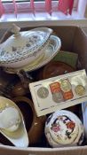 A group of assorted ceramics and British commemorative coins