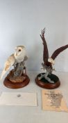 2 Franklin Mint porcelain bird sculptures, Barn Owl and Bald Eagle, on wood bases (1987) - Eagle A.F
