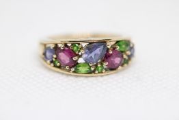 9ct Gold ring set with mulit coloured gem stones W