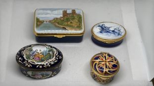 A group of Staffordshire Enamels hand-painted enamel pill and trinket boxes