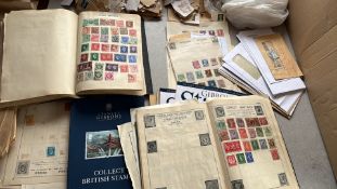 A group of stamp albums, loose leaves and covers, chiefly Great Britain, with mixed European and