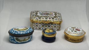 Group of Staffordshire hand painted & Enamel Pill & Trinket Boxes