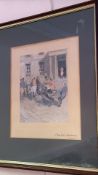 Framed equestrian hunting scene print, signed in plate (53cm x 44cm inc frame)