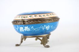 Ornate metal & ceramic lidded pot (french)