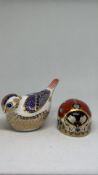 2 Royal Crown Derby bone china paperweights (bird and ladybird)