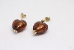 Pair of Murano glass heart shaped earring set with