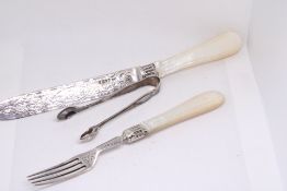Silver & mother of pearl knife & fork. blades silv