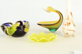 Group of Decorative Art Glass Bowls, Swan Dish and Vase
