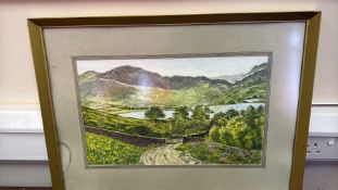 J Fleming (signed), watercolour landscape with mountains and lake, dated 1987 (42cm x 57cm inc