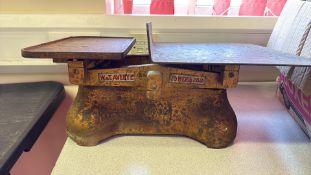 A GPO W. & T. Avery 28lb Cast-Iron Counter Balance Scale