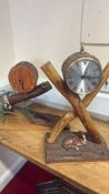 2 Rustic folk-art timber mantel clocks