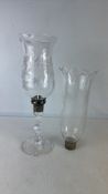 2 Etched Glass Oil Lamp Shades with Metal Collars