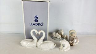 A Group of Lladro Porcelain Figures, Including a Pair of Swans, Late 20th Century
