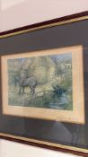 After Helen Allingham, rural scene with horse and hayricks, colour print, framed (44cm x 54cm