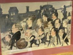 Pen & wash political cartoon signed Matt (55cm x 75cm including frame)