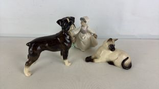 Two Royal Doulton ceramic figures and one NAO by Lladro 1985 'girl with bucket'