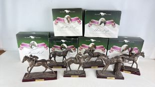 The Sport of Kings bronzed resin racehorse models, boxed
