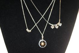 3x Silver chains & pendants