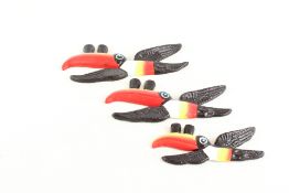 Set of 3 cast iron flying toucans