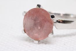 9ct White gold ring set with pink quarts solitaire
