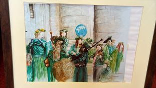 Signed contemporary watercolour of a street procession, dated 2007 signed Carol Taylor (46cm x