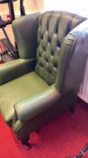 Green Leather Wingback Armchair