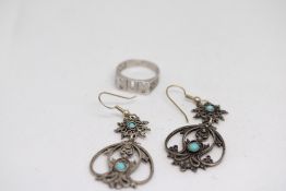 Continental silver earrings & silver 'MUM ring