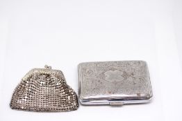Silver plated cigarette case & white metal purse