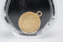 1853 Liberty 1 dollar gold coin mounted