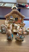 Pendelfin Studios hand-painted stonecraft rabbit figures and classroom scene group