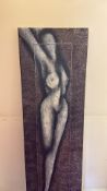 Contemporary monochrome nude study, mixed media on board (158cm x 45cm including frame)