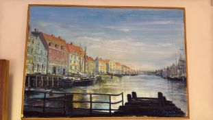 Ted Holden: Harbour Scene, signed and dated 2000 (53cm x 75cm including frame)