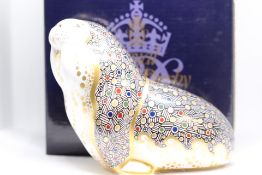 Royal crown derby sitting otter with gold stopper