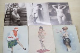 3x Original postcards dated 1917 & 3 Nude reproduc