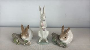 Lladro Porcelain Rabbit Figures (Set of Three)