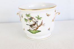 Herend Hand-Painted Porcelain Cachepot with Bird and Butterfly Decoration