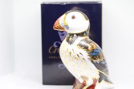 Royal crown derby puffin with gold stopper & box