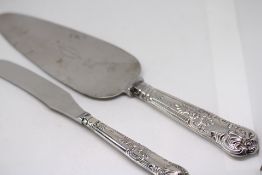 Silver handle cake knife & butter knife