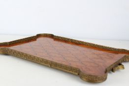 Inlaid wood & brass tray