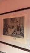 Signed colour mezzotint after a Victorian genre interior, with remarque (70cm x 81cm including