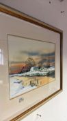 Signed watercolour of a winter riverside landscape, dated 1993 (46.5cm x 56cm including frame)