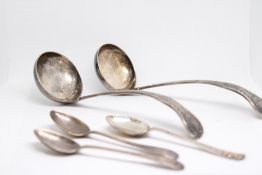 3 Silver spoons & 2 silver plated ladles