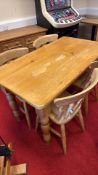 Pine farmhouse dining table and four chairs