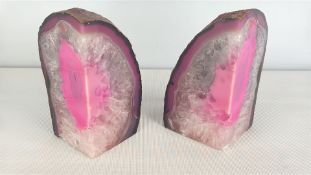 Pair of Pink Agate Geode Bookends