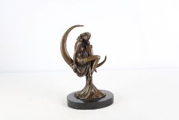 Bronze female nude Grecian goddess on marble base
