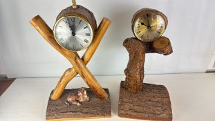 Pair of rustic wood mantel clocks