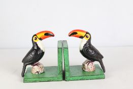 Pair of cast iron toucan bookends