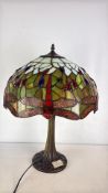 Tiffany-style stained-glass dragonfly table lamp